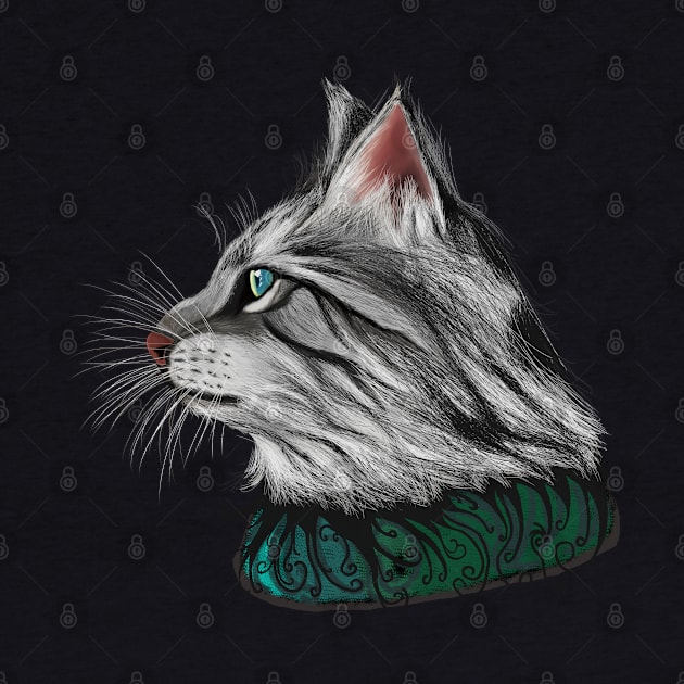 Grey Shorthair Cat Head Art by Markyartshop